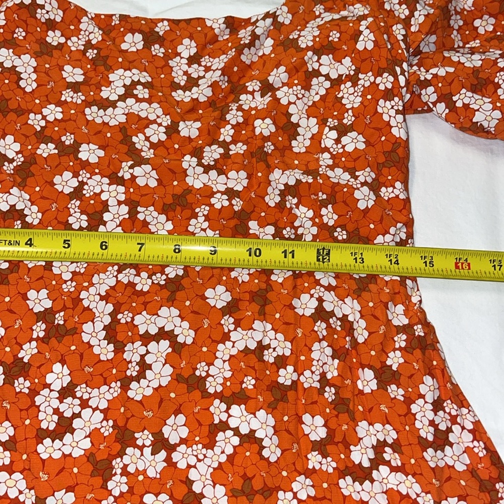 FAITHFULL THE BRAND Allegra Smocked Floral Mini Dress Orange White Size 10 - Picture 16 of 17
